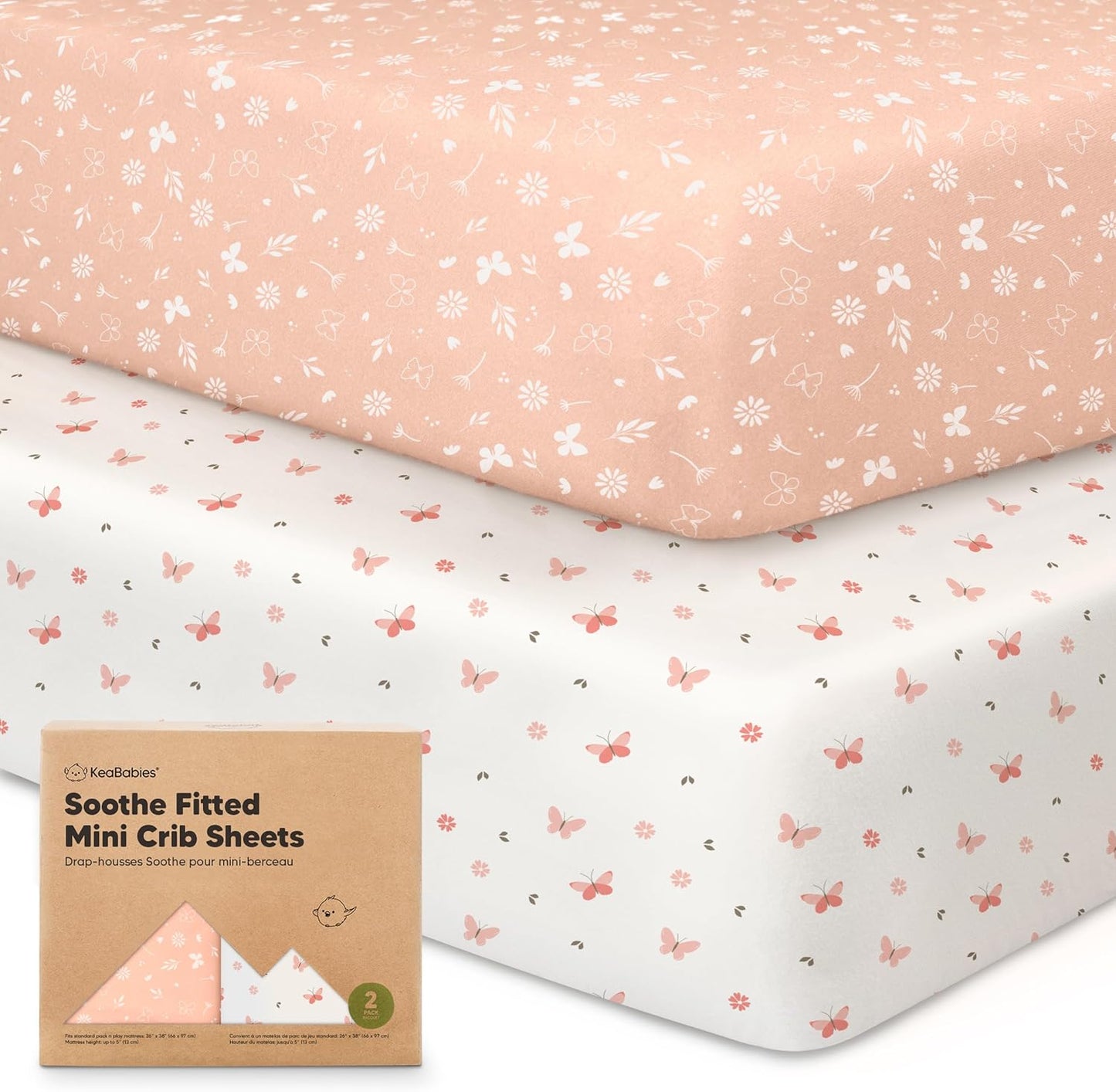 2-Pack Mini Crib Sheets Fitted - 38x26 Pack N Play Sheets for Pack and Play Mattress, Organic Cotton, Soft & Breathable Playard Bedding, Neutral Mini Toddler Bed Cover for Boys, Girls (Dragon Tale)