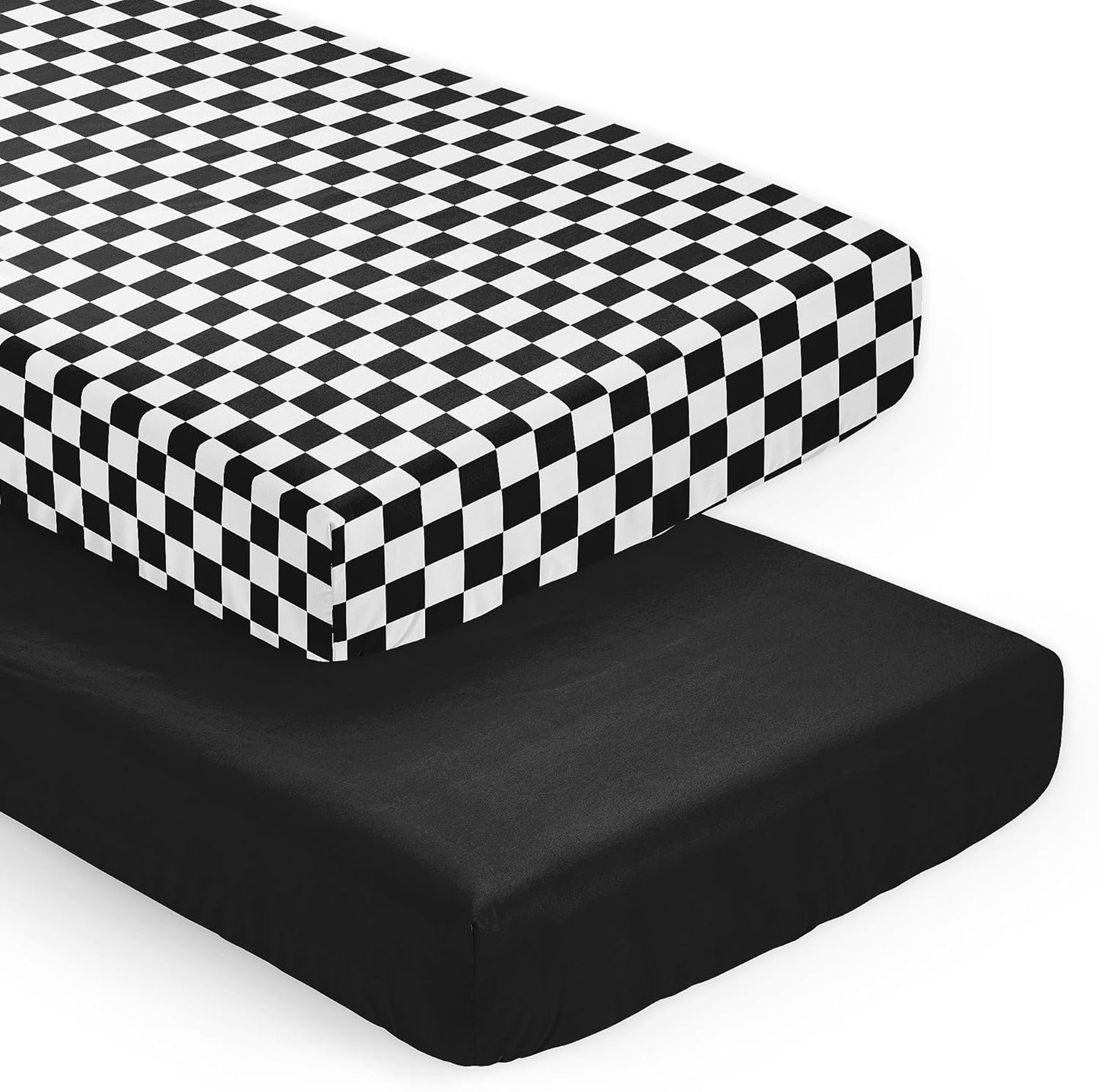 Sweet Jojo Designs 2-Piece Baby Bassinet Sheets Set (Black/White Gingham Checkered Plaid) for Boy/Girl, Infant Newborn Nursery, Oval, Rectangle & Hourglass Mattress (Solid Onyx & Classic Checkerboard)