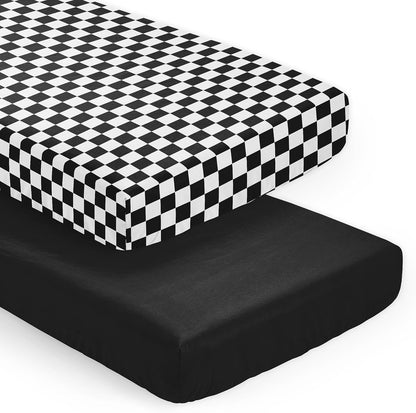Sweet Jojo Designs 2-Piece Baby Bassinet Sheets Set (Black/White Gingham Checkered Plaid) for Boy/Girl, Infant Newborn Nursery, Oval, Rectangle & Hourglass Mattress (Solid Onyx & Classic Checkerboard)