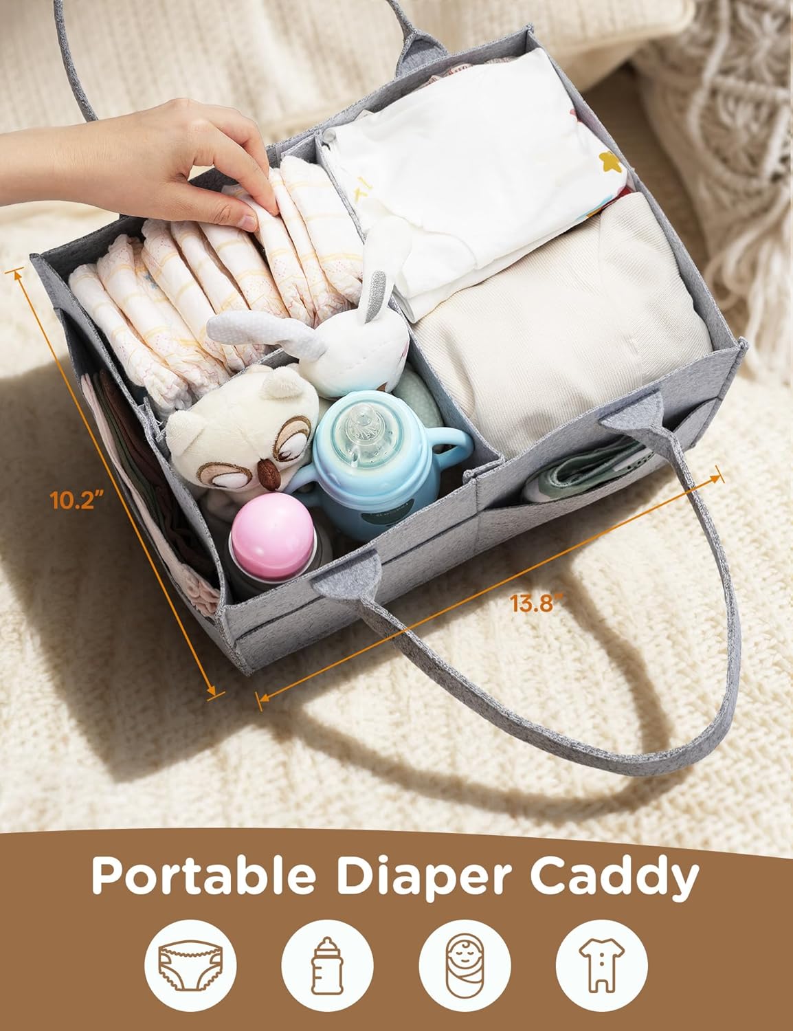 Twinkoo 2-in-1 Baby Diaper Caddy Organizer, 3 Tier Rolling Storage Cart with Dividers and Drawers, Baby Essentials for Nursery Storage, Mobile Utility Cart with Wheels Large Capacity Easy to Assemble