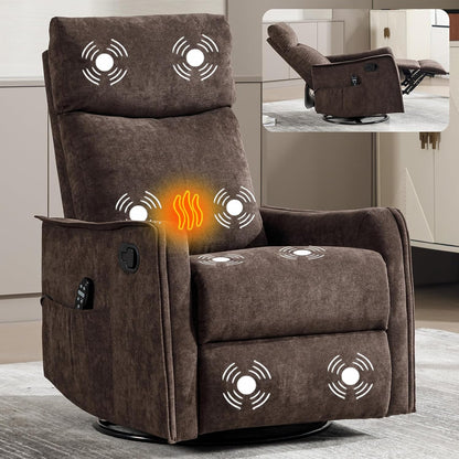 Massage Chair Recliner with Heat, Swivel Rocking Chair Recliner with High Back, Manual Nursery Recliners for Adults,Small Recliner Chair for Small Spaces, Living Room Bedroom, Fabric (Blue Green)