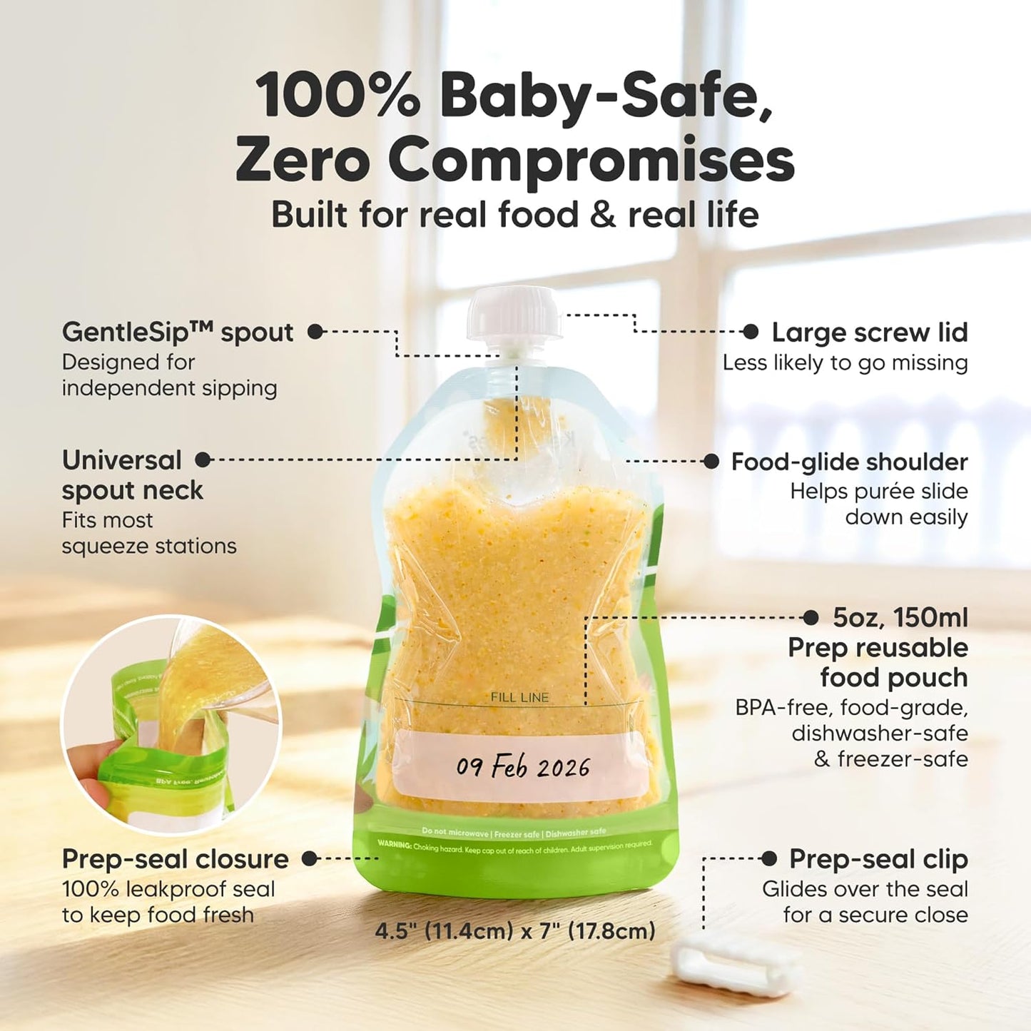12-Pack Reusable Baby Food Pouches Refillable – 5oz Reusable Pouches for Toddlers, Kids Squeezable Yogurt, Apple Sauce, Fruit Smoothie, Baby Puree Container, Homemade Baby Food Essentials (Lil Barn)