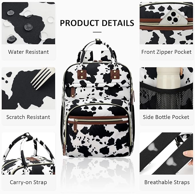 Tenot Diaper Bag Backpack for Women with Changing Pad, Baby Bag with Insulated Pockets Multifunctional Diaper Bags For Baby Girl Boy Waterproof Baby Bags For Boys Girls Maternity Bag Cow Print
