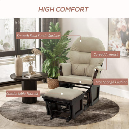 HOMCOM Nursery Glider Rocking Chair with Ottoman, Thick Padded Cushion Seating and Wood Base, Cream White