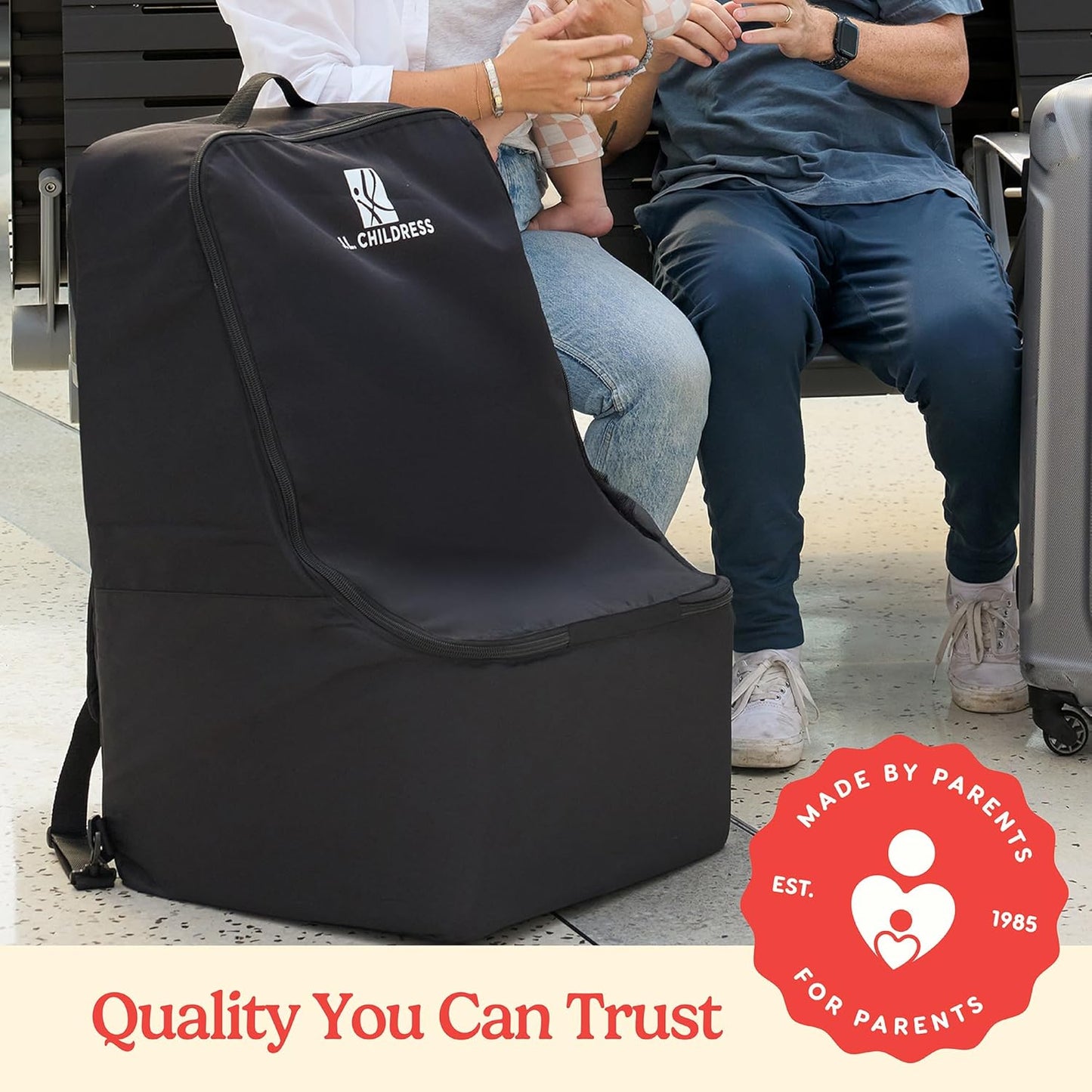 J.L. Childress Padded Backpack Car Seat Bag - Car Seat Travel Bag for Airplane, Cover Fits Most Baby & Infant Carriers & Boosters, Airport Accessories for Gate Check or Baggage Check - Ultimate, Black