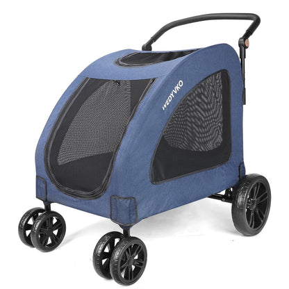 Large Dog Travel Stroller with 4 Heavy Duty Wheels Pet Stroller with Adjustable Handle - Double Doggie Capacity Jogger Wagon with Back Front Door for Small Medium Large Dogs (Dark Light Gray)