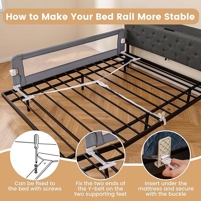 HONEY JOY Bed Rail for Toddlers, Extra Long, Foldable Portable Swing Down Safety Bed Guard Rail, Toddler Bed Rails for Crib, King Queen Full Twin Size Bed Mattress (Light Gray, 2 Pack, 71 Inch)