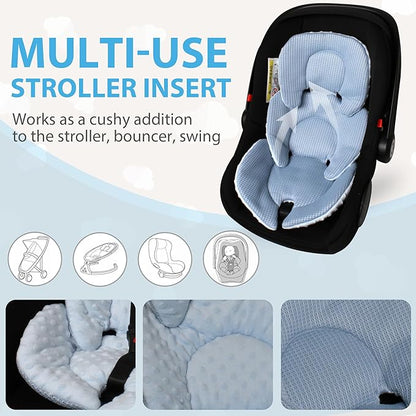 Infant Carseat Insert, 2-in-1 Reversible Baby Car Seat Cushion for Newborn Toddler Head & Body Support Car Seat Pad for Carseats, Strollers, Swings, Bouncers