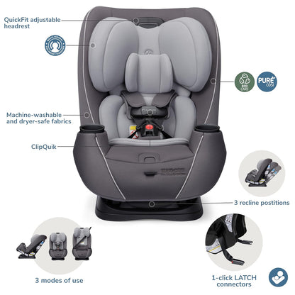 Maxi-Cosi Pria Max 3-in-1 Convertible Car Seat, Infant to Toddler Car Seat, ClipQuick Magnetic Chest Clip, Quick-Install Latch, Machine-Washable Cover, 5-100 lbs, Oyster Shell
