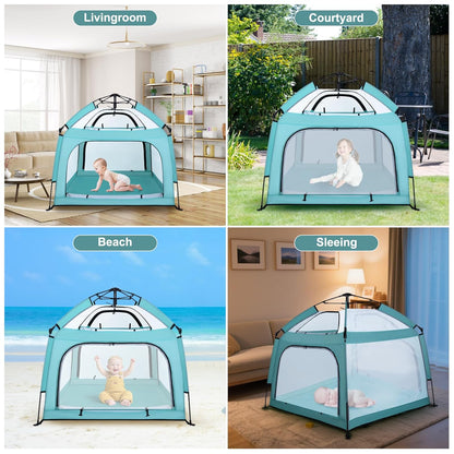 Bend River Portable Baby Playpen with Canopy, Infant Play Yard, Beach Tent, Mosquito Net for Indoor and Outdoor (Beige)
