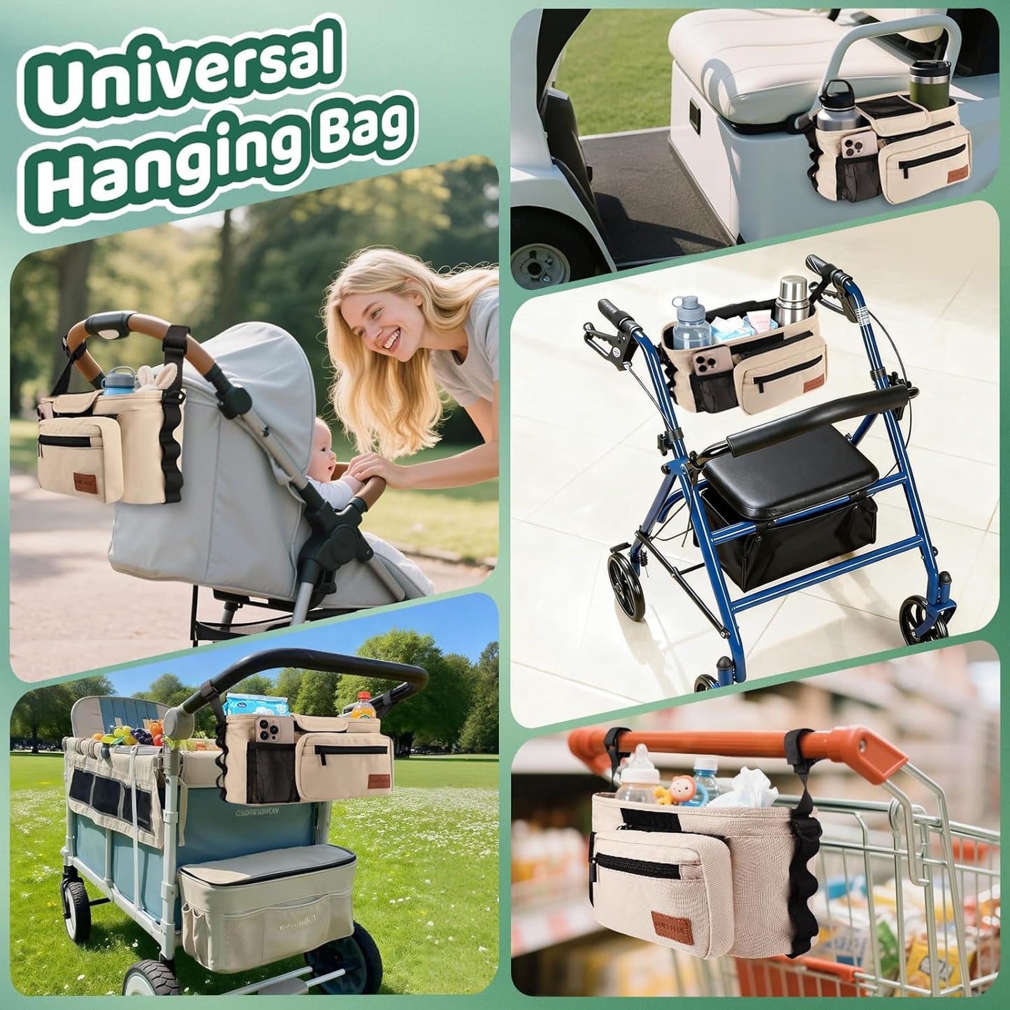 Guiseapue Universal Stroller Organizer with Cup Holder: Stroller Caddy Accessories with Detachable Phone Bag Fit for Uppababy, Non-Slip Straps, Walker Accessories, First Mothers Day Gifts for New Mom