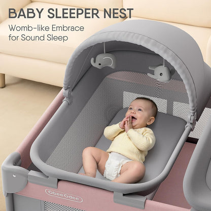 Obee Odee 4-in-1 Baby Bassinet with Playard, Napper Bassinet, Changing Table, Mosquito Net & Canopy, Storage and Toys for Newborn to Toddler