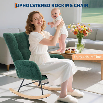Teddy Glider Rocker, Nursery Nursing Chair for Adults, Compact Space-Saving Rocking Chair for Living Room, Bedroom & Small Spaces,Brown