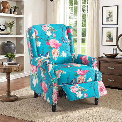 Swivel Rocker Recliner Chair, Manual Nursery Glider Recliner, Floral Fabric Wingback Accent Chair with Adjustable Backrest & Footrest for Small Spaces Living Room Bedroom (Plants Floral, Set of 1)