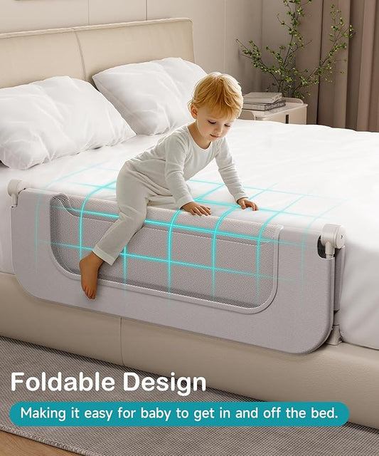 Bed Rail for Toddlers, Baby Bed Rail Guard with U-Shape Base, Height Adjustable & Foldable Toddler Bed Rails for Full Size, Queen, King, Twin (Grey, 47in)