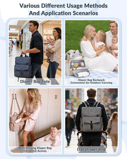 Baby Diaper Bag Backpack, 15 Pockets Newborn Baby Essential Travel bag, Multi Function Water Resistant Tote bag, Balancing Work and Life for Mon and Dad Pink