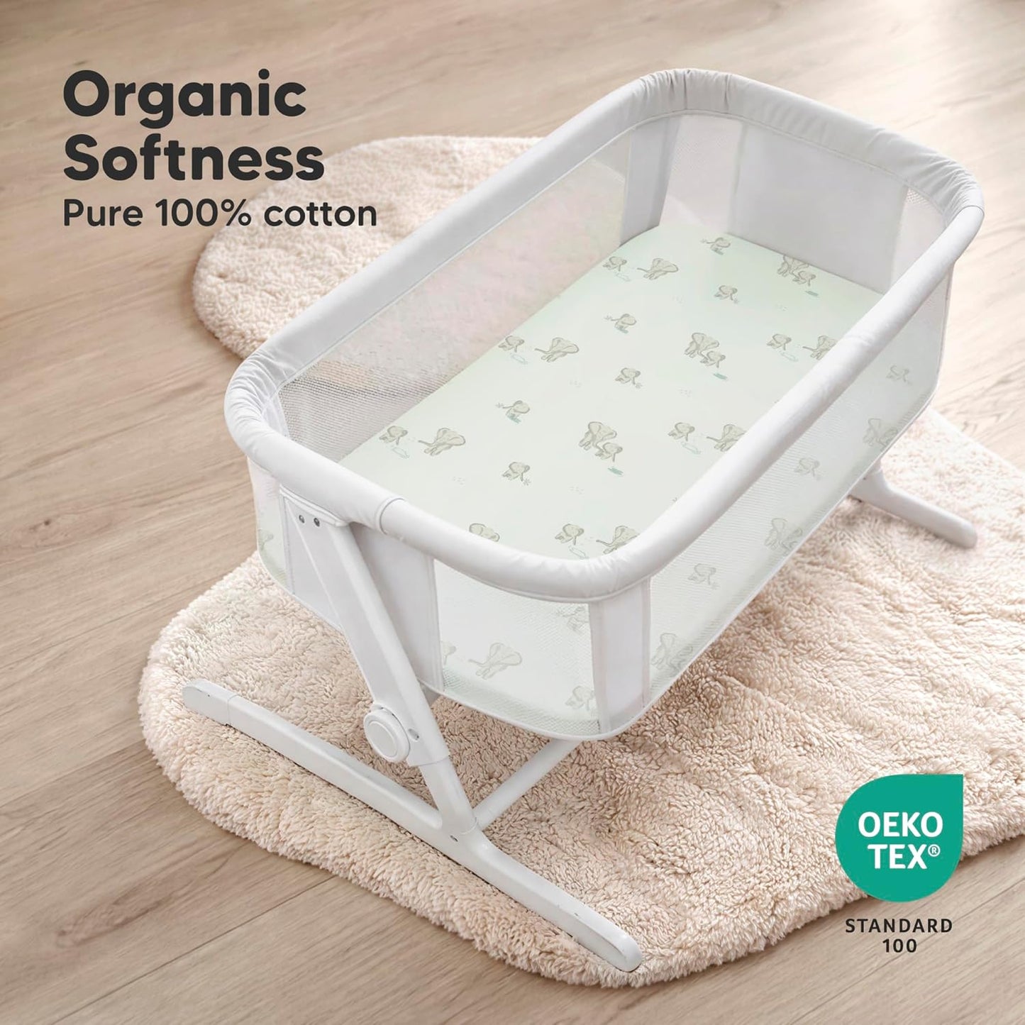 2-Pack Organic Bassinet Sheets for Girls, Boys - 100% Cotton Bassinet Mattress Sheets Compatible with Halo Bassinest Swivel Sleeper, Graco, Baby Delight, Chicco, Unisex Fitted Bassinet Sheets (Elly)