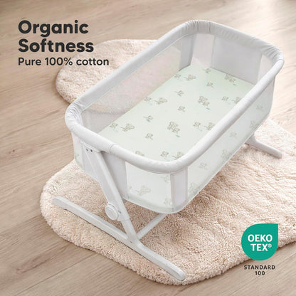 2-Pack Organic Bassinet Sheets for Girls, Boys - 100% Cotton Bassinet Mattress Sheets Compatible with Halo Bassinest Swivel Sleeper, Graco, Baby Delight, Chicco, Unisex Fitted Bassinet Sheets (Elly)