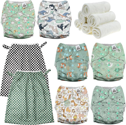 Mama Koala 3.0 Baby Cloth Diapers with 6 Inserts Bundle(Adorable Animal), with 2 Pack Reusable Pail Liner