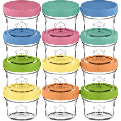 KeaBabies 12pk 4oz Glass Baby Food Containers with Lids - Leak-Proof, Microwavable Small Glass Jars, Baby Purees & Toddler Snack Storage Containers, BPA-Free, Dishwasher & Freezer Safe (Nord)