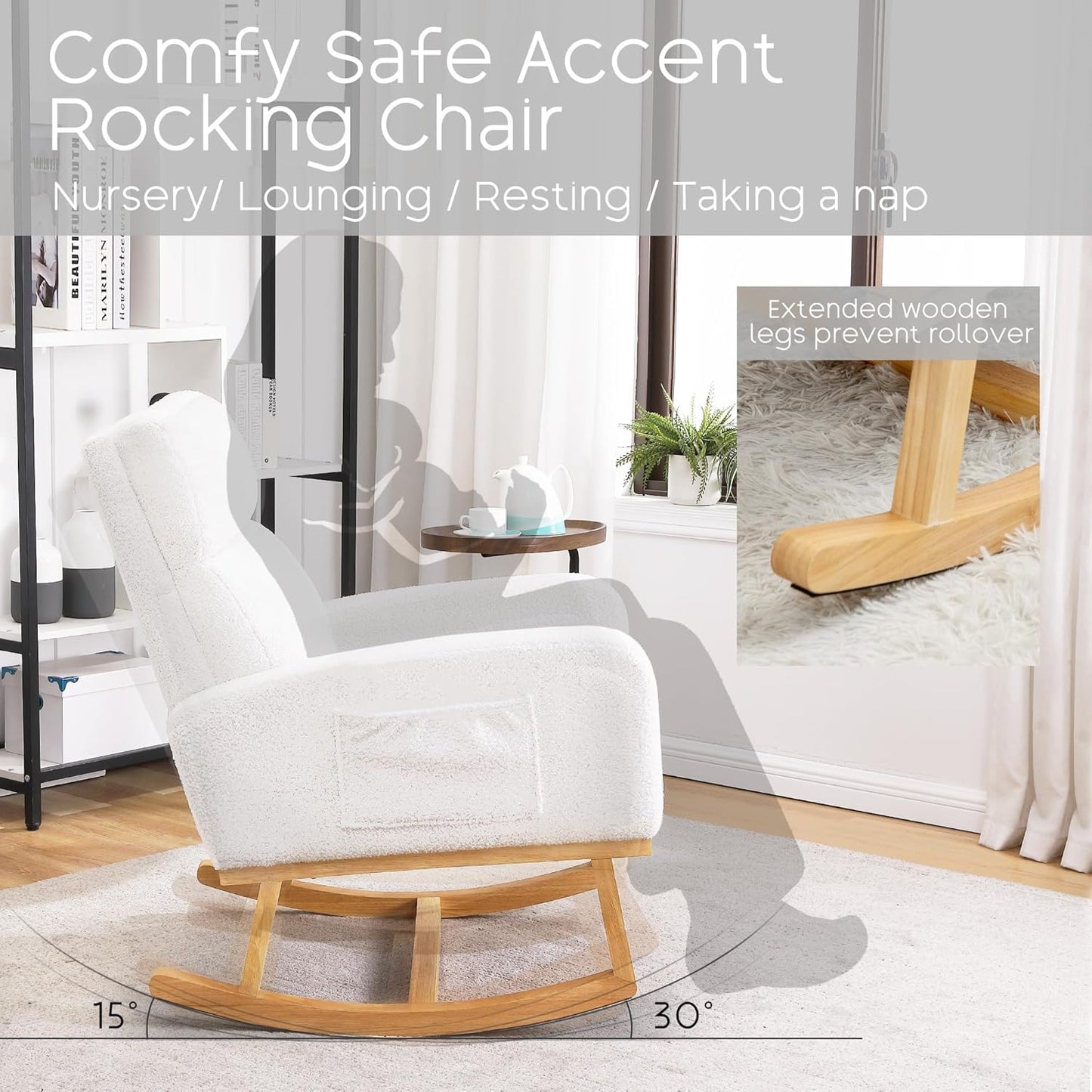 Rocking Chair Nursery - Glider Modern Accent Chairs Upholstered Nursing Rocker Padded Armchair for Indoor Living Room Bedroom Beige