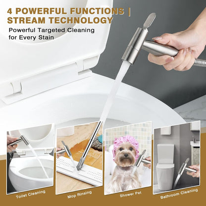 Bidet Toilet Sprayer Head Stainless Steel Handheld Sprayer for Feminine Wash, Cloth Diaper, Bathroom, Kitchen and Toilet Cleaning 4 Functions Brushed Nickel