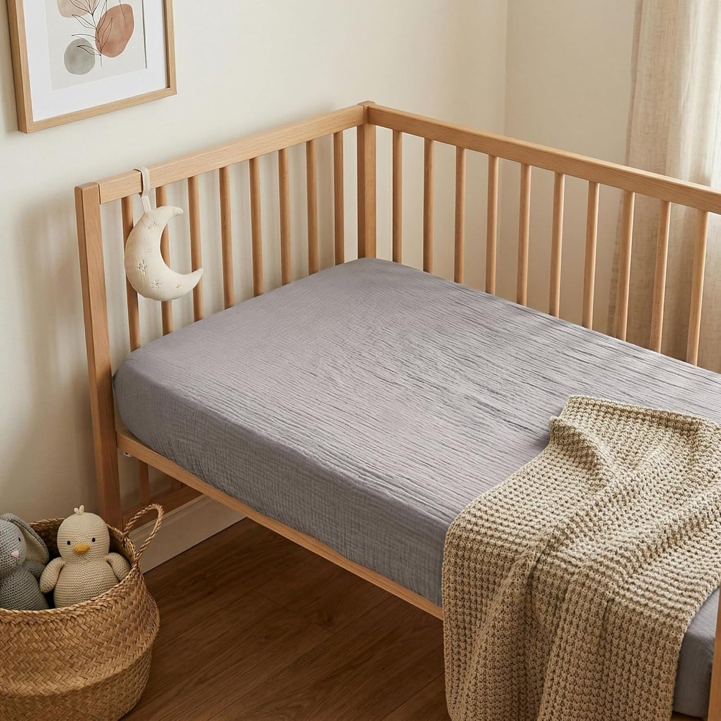 Muslin Bassinet Sheet Compatible with Maxi-COSI Iora & Iora Air Bedside Sleeper - 100% Cotton Rectangular Mattress Pad Cover (33"x20"), Breathable & Soft, Boho (1 Pack Blue)