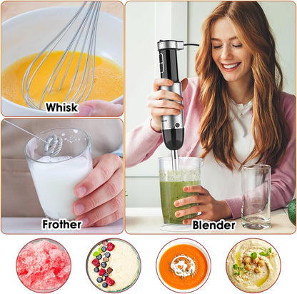 Blackcow Immersion Blender Handheld, 800W Powerful Electric Hand Blender with Titanium Alloy Blades, 12 Speeds & Turbo, Electric Hand Mixer for Smoothies, Soups, Baby Food and Purees