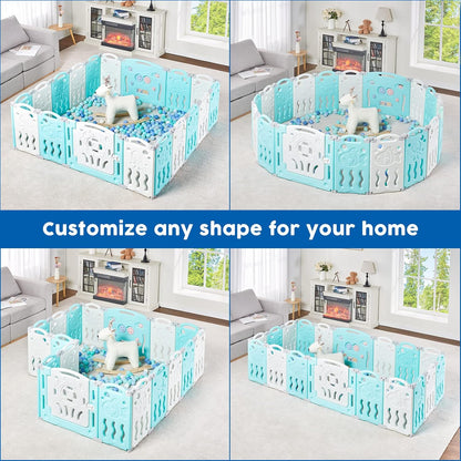 Albott Baby Fence Kid Playpen 18 Panel Albott Play Yard - Foldable Kids Safety Activity Center Playard Safety Lock Gate,Adjustable Shape, Portable Design for Indoor and Outdoor (18 Panel, Grey+White)