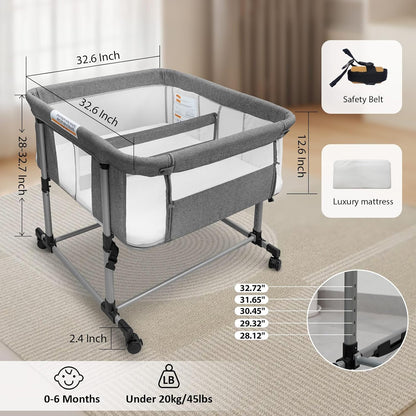 Twin Bassinet for 2 Babies, Double Bassinet for Twins, Baby Bassinet with Wheels, Full-Mesh Sides, 5-Height Adjustable, Portable and Stable Baby Crib for Newborns (Basic Grey)