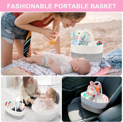 ABenkle Baby Diaper Caddy, Nursery Storage Bin and Car Organizer for Diapers and Baby Wipes, Cotton Rope Diaper Basket Caddy, Changing Table Diaper Storage Caddy