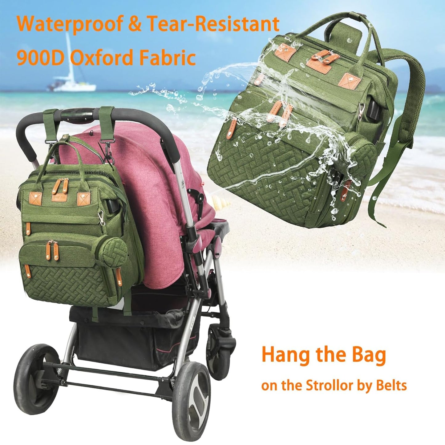 Astro alan Baby Diaper Bag with Changing Station, Waterproof Diaper Bag Backpack for Moms Dads with USB Charging Port, Baby Shower Gifts, Large Capacity diaper backpack, Grey