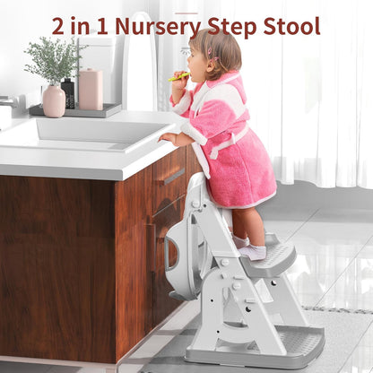 Meulife Potty Training Seat, Upgrade 2 in 1 Potty Training Toilet for Toddler, Toddler Toilet Seat for Boys Girls with Support Bar, Anti-Slip Pad and Step Stool (Pink)
