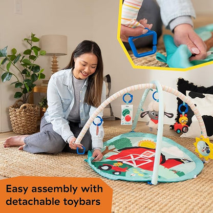 Ingenuity Baby Einstein Farm Explorers Happy Harvest Touch & Feel Baby Play Gym & Mat with 5 Removable Toys, 20+ Songs & Sounds, Ages 0+ Months