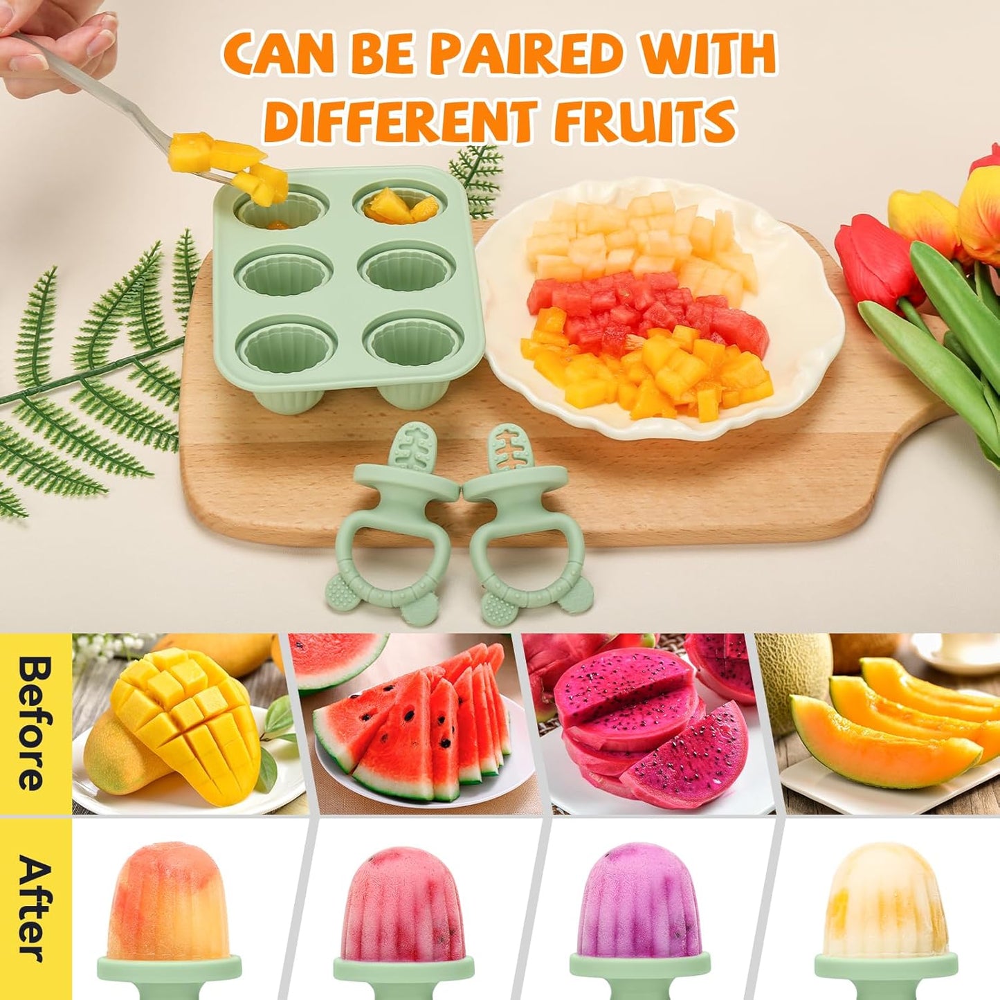 2-in-1 BPA-Free Ice Pop Molds & Silicone Baby Teethers for Teething Relief | Easy Fill Feeder for Breastmilk, Puree & Baby Food | Soothing, Fun & Safe Chewable Teething Toys for Infant & Toddler