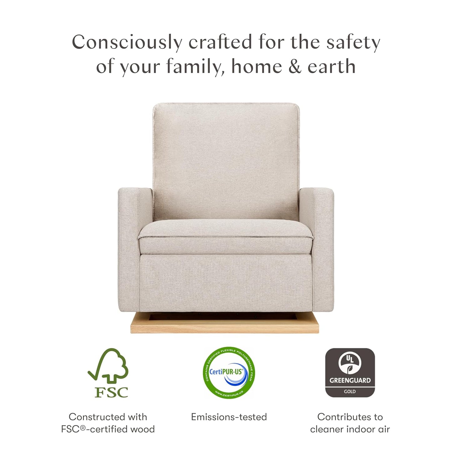 Babyletto Cali Pillowback Swivel Glider in Performance Plastic Cream Eco-Weave, Water Repellent & Stain Resistant, Greenguard Gold and CertiPUR-US Certified
