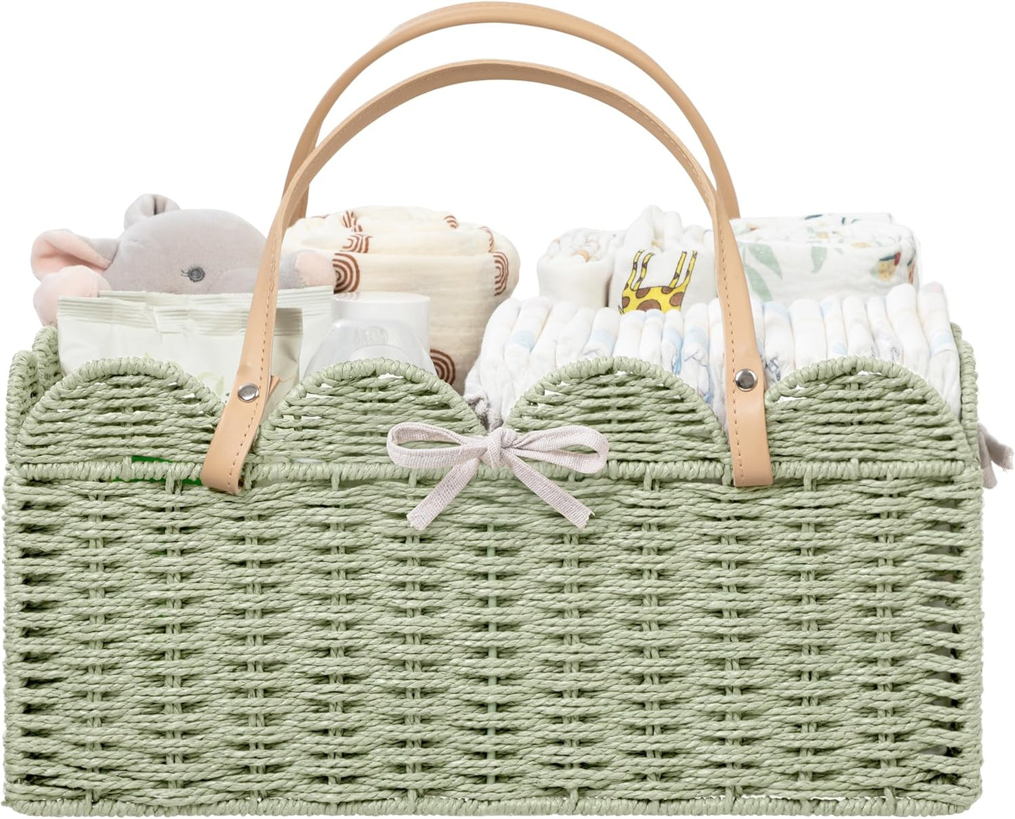 HBlife Large Baby Diaper Caddy, Paper Rope Storage Baskets Nursery Bin with Removable Divider, Portable Car Organizer for Diapers, Baby Shower Gifts, Newborn Essentials Must Haves