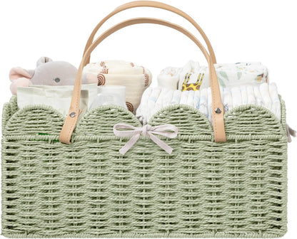 HBlife Large Baby Diaper Caddy, Paper Rope Storage Baskets Nursery Bin with Removable Divider, Portable Car Organizer for Diapers, Baby Shower Gifts, Newborn Essentials Must Haves