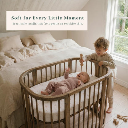 Muslin Bedside Sleeper Bassinet Fitted Sheets, 3 Pack Cotton Baby Sheet for Boys & Girls, Soft, Compatible with Baby Delight, Dream On Me, AMKE and Other Rectangle Mattress (Nightfall Blue)
