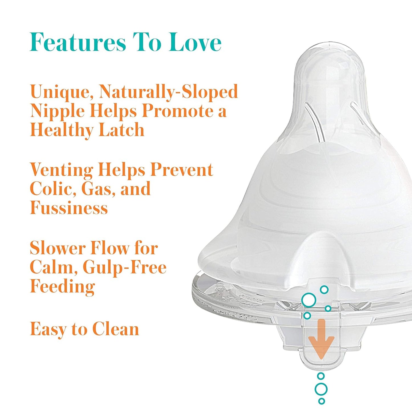 Evenflo Feeding Piece of 6 Balance Plus Wide Neck Nipples for The Balance Plus Wide Neck Baby Bottles, 0 Months and Up