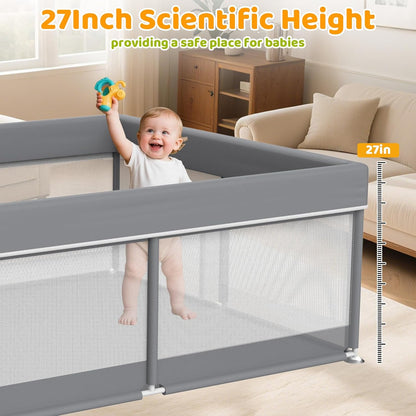 Foldable Baby Playpen: 71” x 59” Super Large Playpen for Babies and Toddlers - Portable Play Pen for Babies with Breathable Mesh & 2 Pulling Handle - Baby Play Yard for Outdoor & Indoor