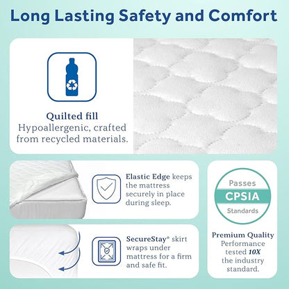 Sealy Baby Stain Protection Waterproof Crib Mattress Protector – Noiseless Fitted Sheet Cover with Quilted Cotton-Blend Top for Comfort – Machine Washable and Easy-to-Clean Toddler Pad, 52 x 28, White
