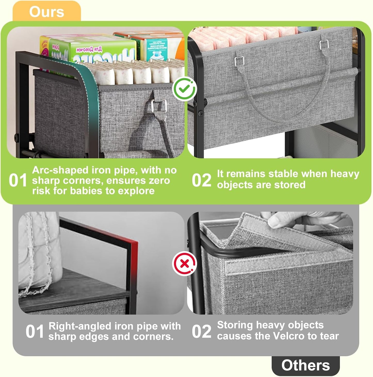Cidaziya 2In1 Baby Diaper Caddy Organizer and Storage, 3 Tier Rolling Cart with Drawer, Mobile Utility Cart Baby Dresser Clothes Organizer for Crib, Art & Craft Storage, White, 17"W x 11.42"D x 33.5"H