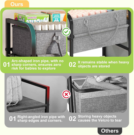 Cidaziya 2In1 Baby Diaper Caddy Organizer and Storage, 3 Tier Rolling Cart with Drawer, Mobile Utility Cart Baby Dresser Clothes Organizer for Crib, Art & Craft Storage, White, 17"W x 11.42"D x 33.5"H