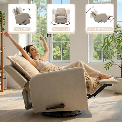 Nursery Glider Recliner Rocking Chair High Back Nursery Recliner Modern Adult Nursery Swivel Rocker Recliner for Nursery Bedroom Living Room and RV