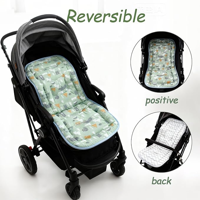 Baby Stroller Cushion, Baby Stroller Seat Liners Universal Stroller Liner, 100% Cotton Breathable and Soft Reversible Toddler Infant Car Seat Insert 34x78cm 1 Pack (Grey Forest Animals)