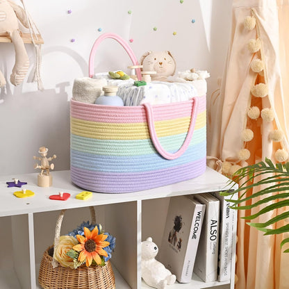 19L Baby Diaper Caddy Organizer, 16.8"x9.8"x9" Cotton Rope Diaper Basket, Changing Table Storage Caddy With Removable Divider, Baby Basket for Nursery, Car, Diapers, Baby Shower Gifts for Newborn