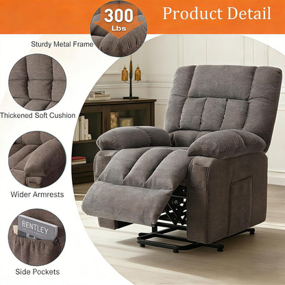 Power Lift Recliner Chair for Adult with Heated and Full Body Massage, Glider Nursery Chair with Cup Holder and USB Charge Port, Oversided Swivel Rocker Recliner for Living/Study/Bedroom Room, Grey
