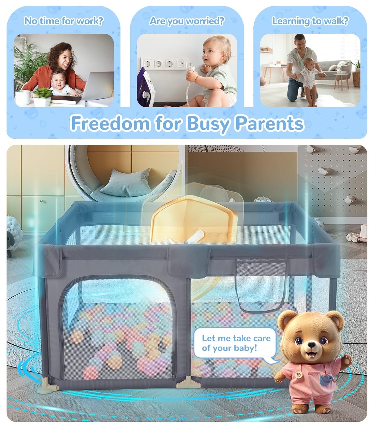 Dripex Baby Playpen, 47"x47" Small Playpen for Babies, Enhanced Safety Baby Play Yard for Indoor & Outdoor, Infant Play Pen with Soft Breathable Visible Mesh, Anti-Fall Design & Easy Setup, Grey