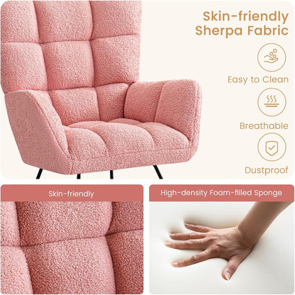 Furniliving Nursery Rocking Chair Upholstered Glider Rocking Chair Modern Accent Chair Padded Seat Reading Chair with High Backrest Comfy Chair for Living Room, Bedroom, Nursery, Black, Teddy